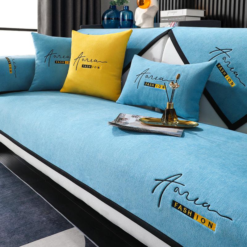 Fundas de Sofá de Alta Calidad para las Cuatro Estaciones Chenilla Color Sólido Toalla para Sofá de Esquina Almohadilla Protectora Antideslizante Sofás Sala de Estar Hogar