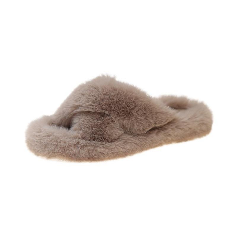 Fashion Flat bottom fur slippers for women cross plush indoor and outdoor cotton slippers large size