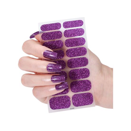 Glitter Nail Polish Strips with File Easy Apply Remove Self Adhesive Women Full Nail Sticker Home Manicure DIY Nail Art Decoration Wrap