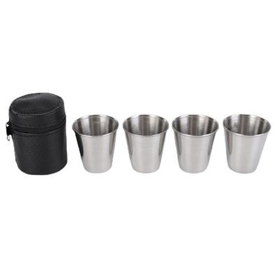 1 Set/4 Stück 70ml Baijiu Metallbecher, Edelstahl Kleines Weinglas 4 Becher Plus Becher Set, Camping Schnapsbecher Set