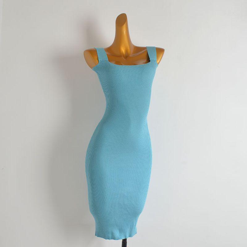 French Style Solid Color Retro Elegant Knit Halter Dress Women's Clothing Silm Slim Looking Mid Length Long Length Hip Split Dress