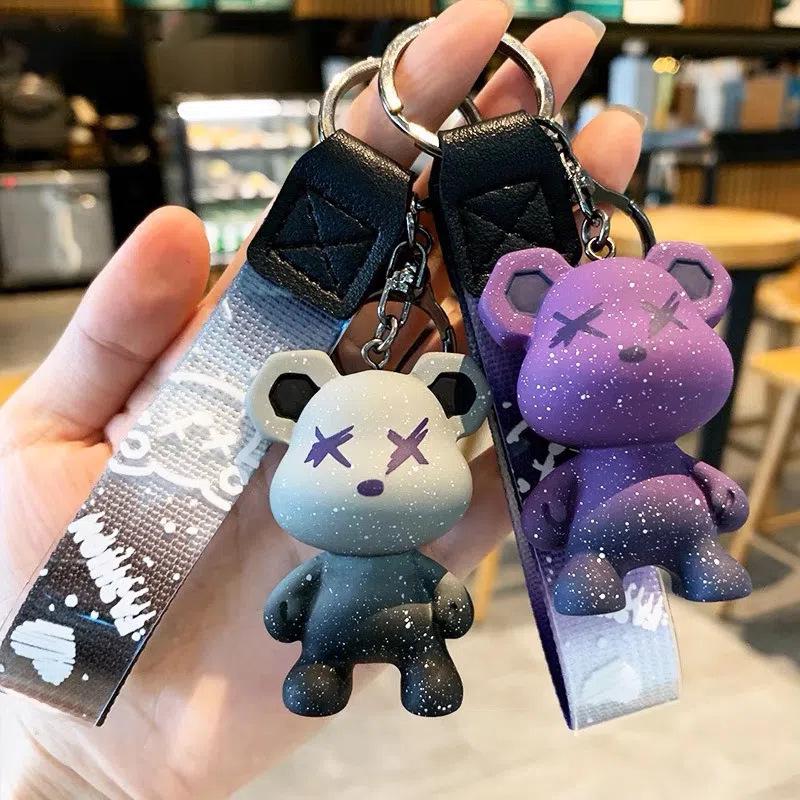 Starry Sky Chameleon Bear Keychain - Cute Plush Toy & Schoolbag Pendant Gift
