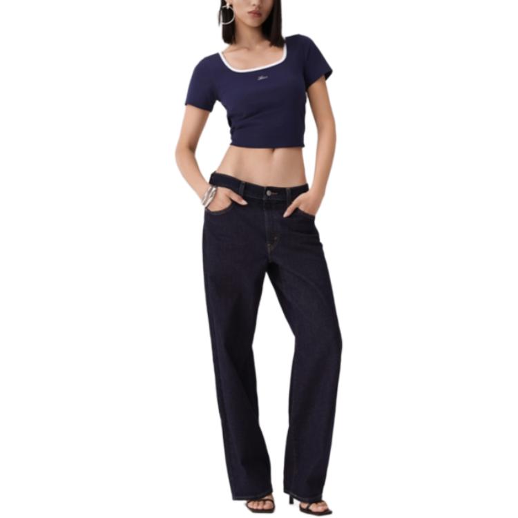 Levis Comfortable Simple Knit Casual Square Neck Short Sleeve T-Shirt Women Tops 0019T-0004