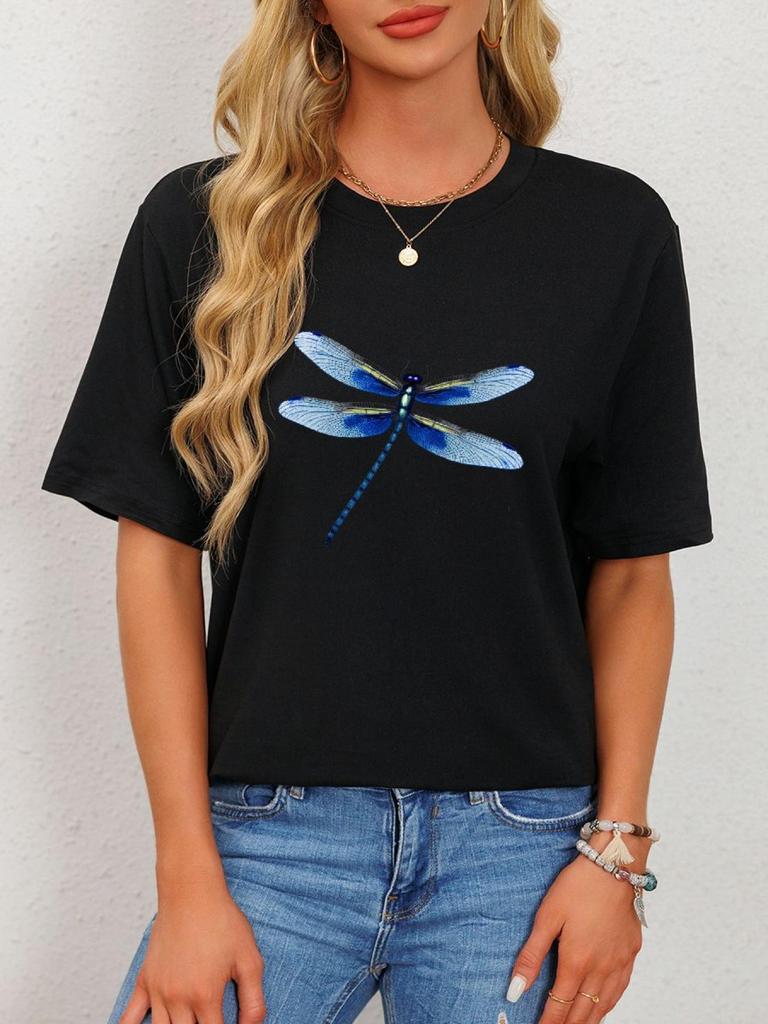 Dragonfly Tshirt Round Neck Sports Upper Body Fashion Harajuku Short Sleeve Casual Clothing Street Tops Tees Aesthetic Clothes