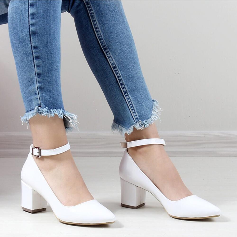 Buy White Ankle Strap Low Heels Shoes for Women Thick Heel Sandals