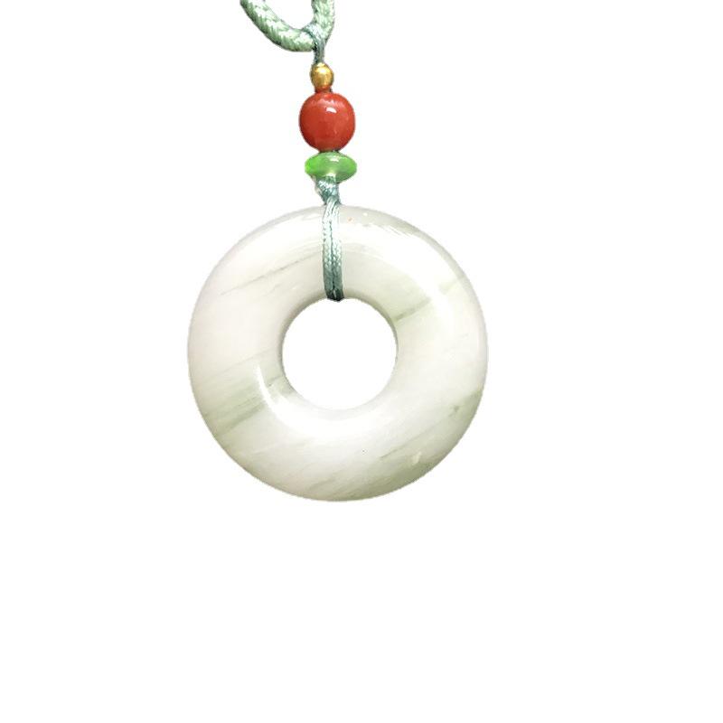 Tianshan Jade Gold Thread Ring Pendant Necklace - Unisex Donut Design