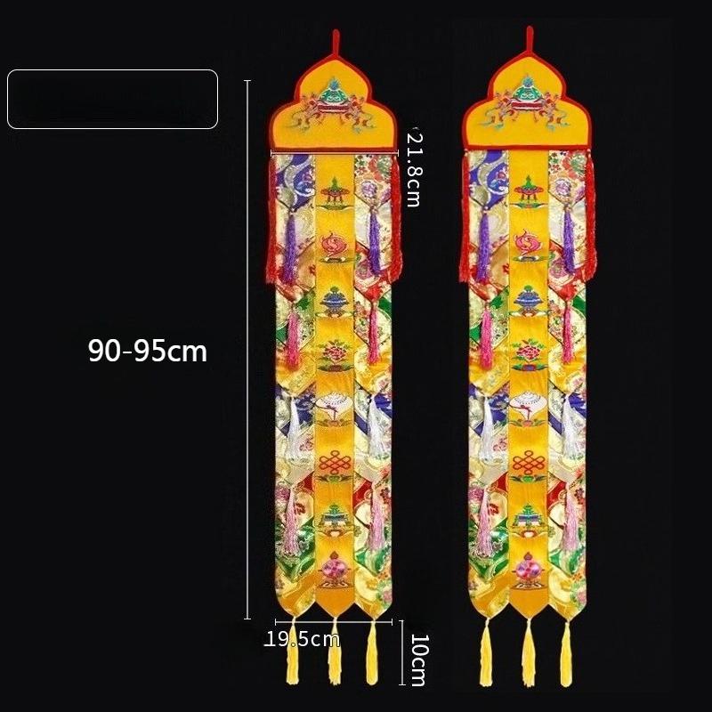 

100cm Golden Cloth Hang The Banner Hand-embroidered Eight Auspicious Vertical Banners and Couplets for Buddhist Hall Decoration