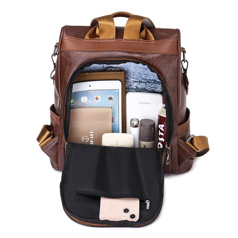 Backpack Soft Leather Texture New Women's Bag Large Capacity Leisure Splicing Shoulder Bag Anti-theft Travel Backpack