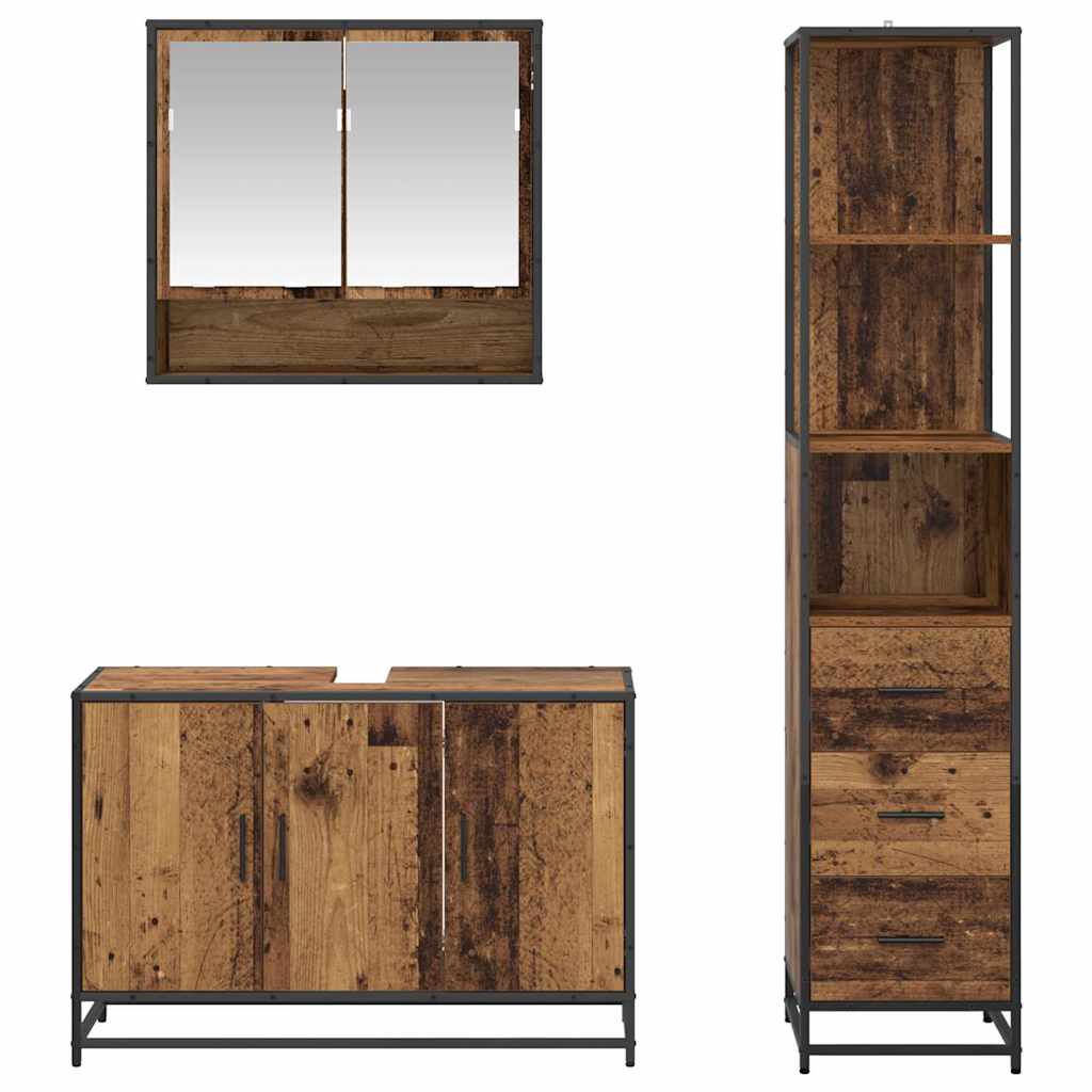 Bathroom Furniture Set with Drawers 3 pcs Reclaimed Wood Effect Particleboard