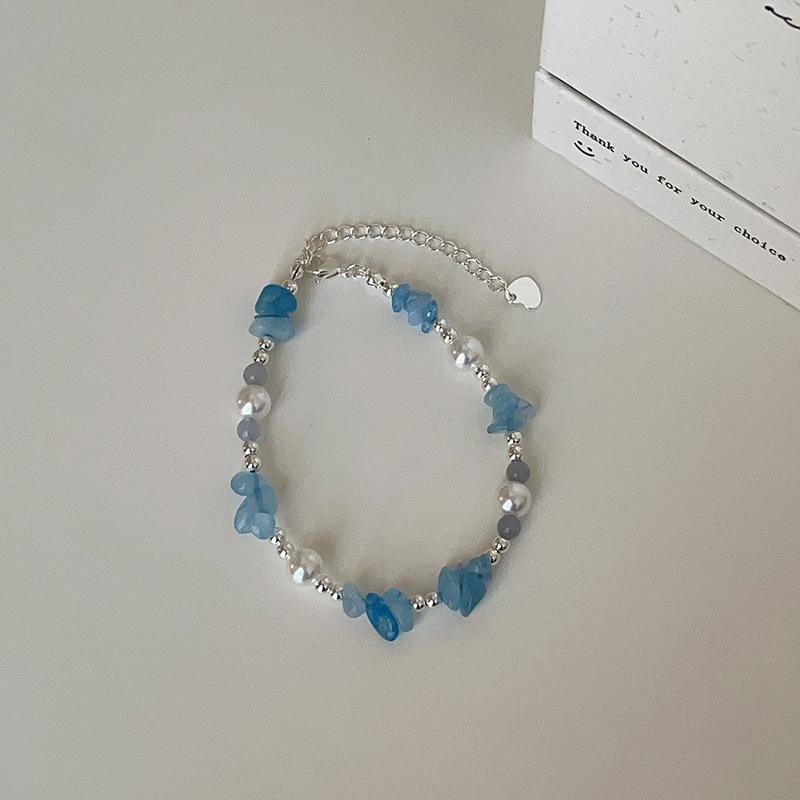 Handmade Irregular Blue Stone Simulated Pearl Beaded Necklace Women Choker