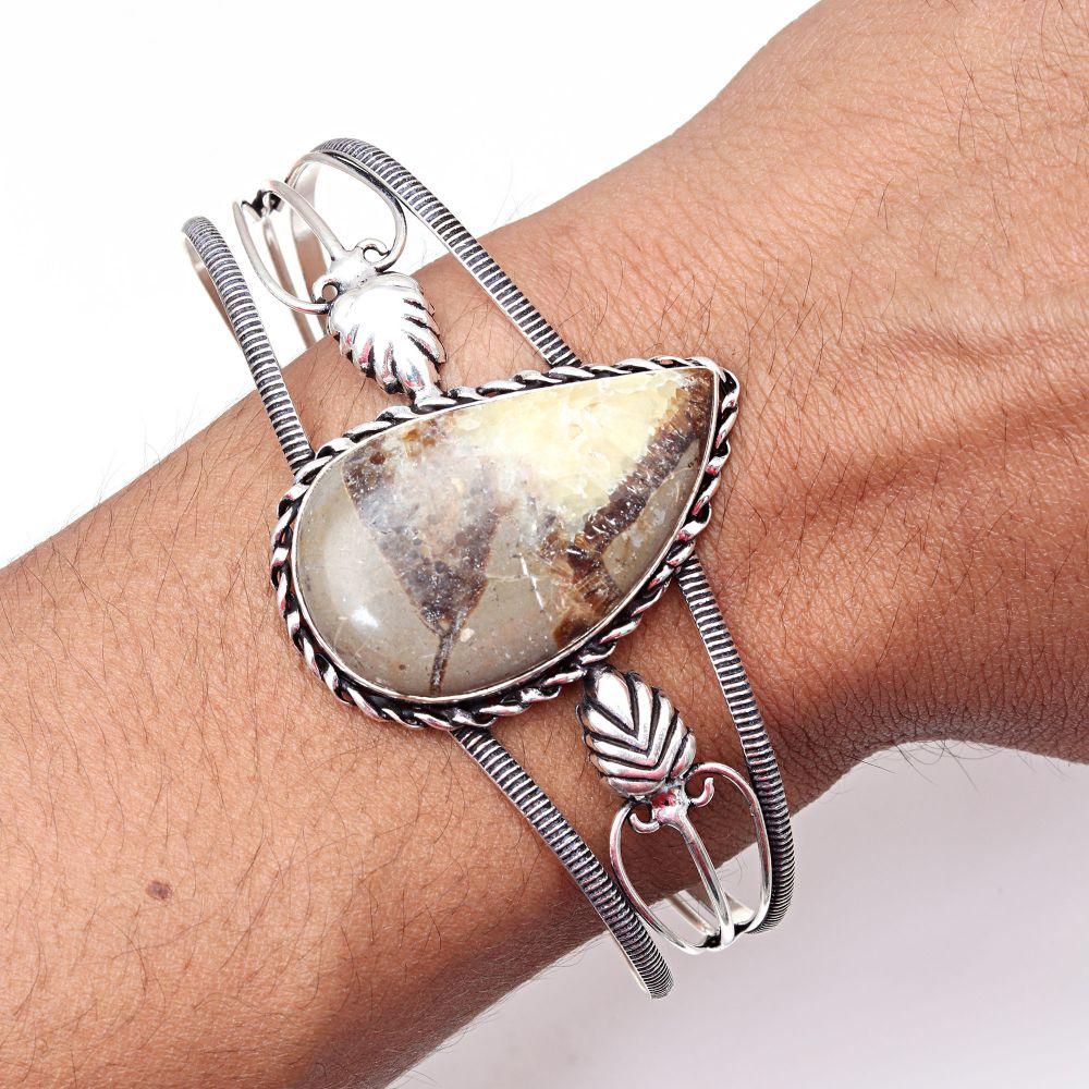 Septerian Jasper Gemstone Handmade Silver Jewelry Cuff Bracelets 7''Adjustable