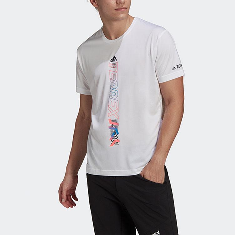 Adidas Contrast Letter Print Crew Neck T-Shirt Men Tops White HA7557