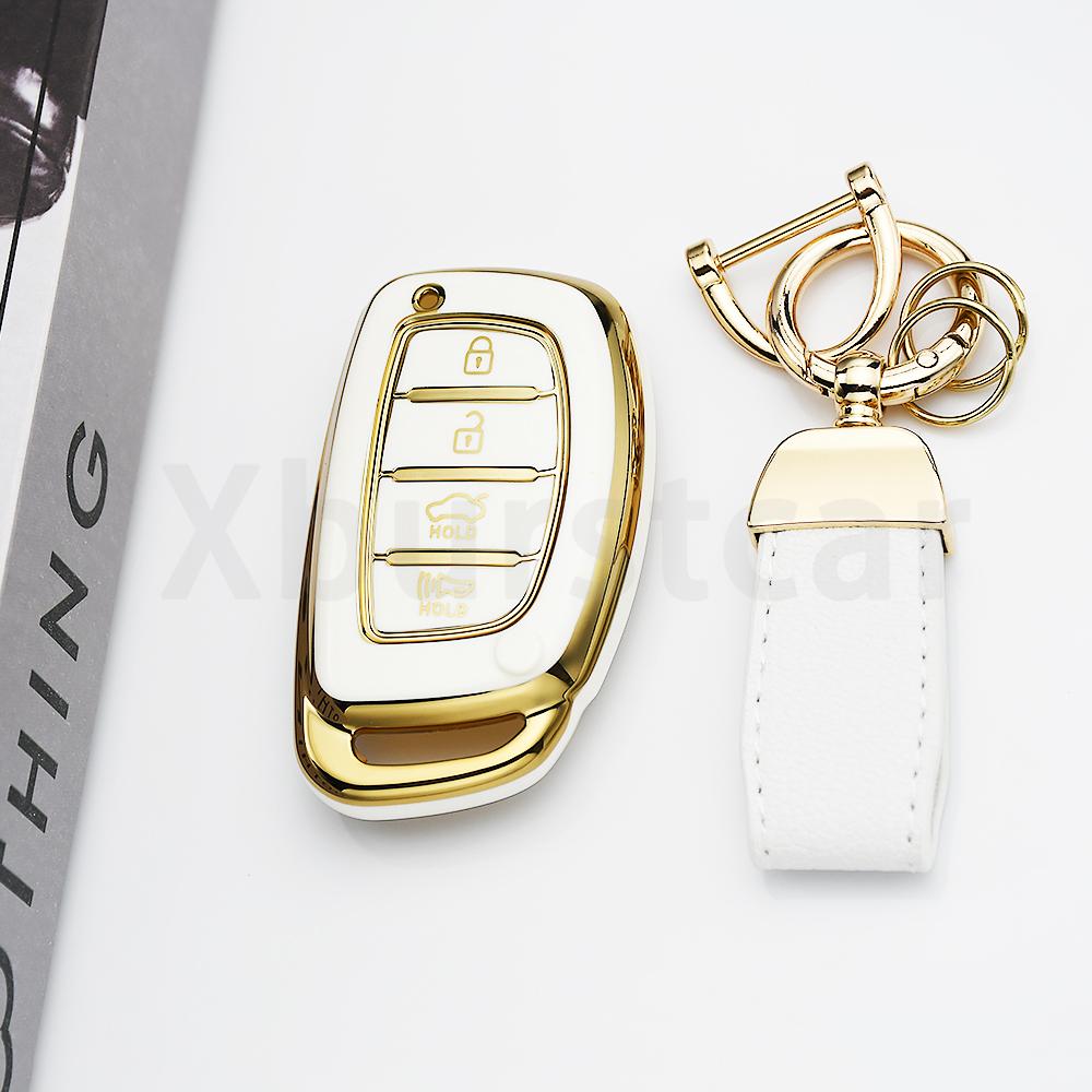 SKCW6 Gold Edge TPU Keyless Shell Fob Car Key Case Cover For Hyundai Elantra Creta Ix35 Ix45 I10 I30 I40 Tucson Santa Fe Rena Sonata