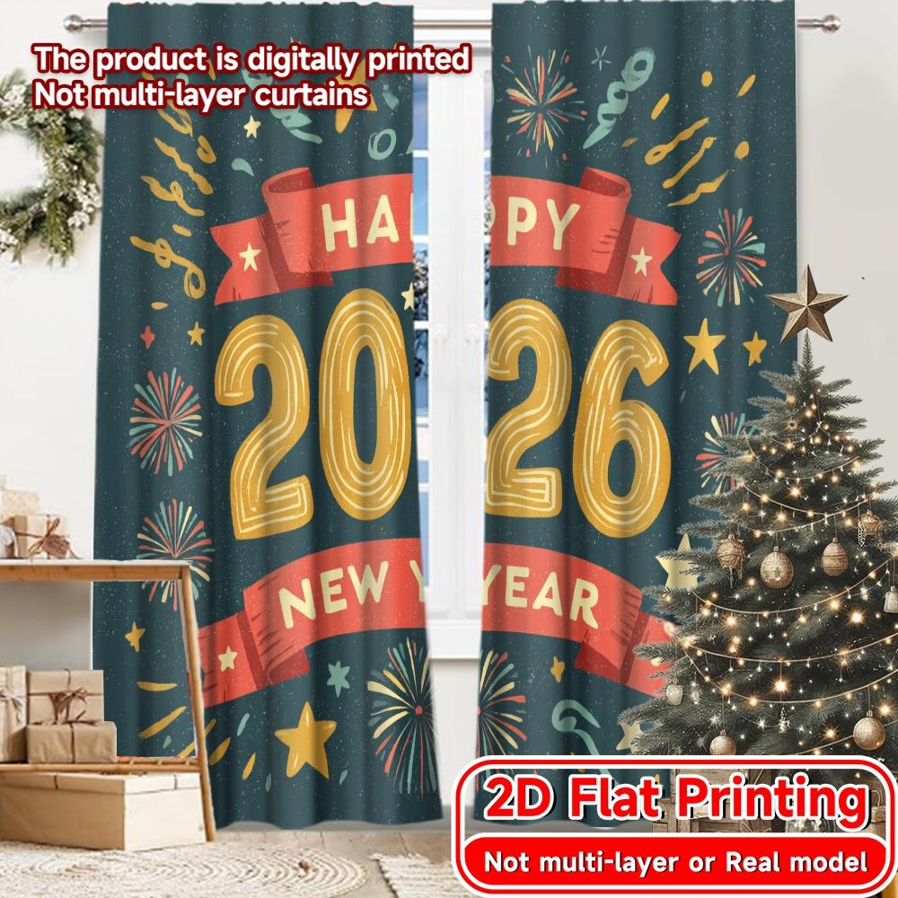 

Set Of 2 Flat Printing Popular Creative Curtains Fabric Outdoor Decorations Ldeal Curtain Polyester Machine Washable W100*H70(CM)-Hooks&1PCS