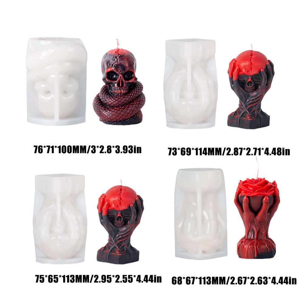 Skull Aromatherapy Candle Mold Terror Skull Halloween Plaster Party Decor Cranium Resin Mould Skull Snake Halloween Gifts