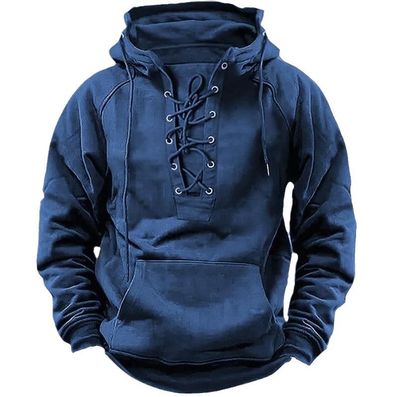 Men’s Plus Size Vintage Pullover Hoodie with Drawstrings