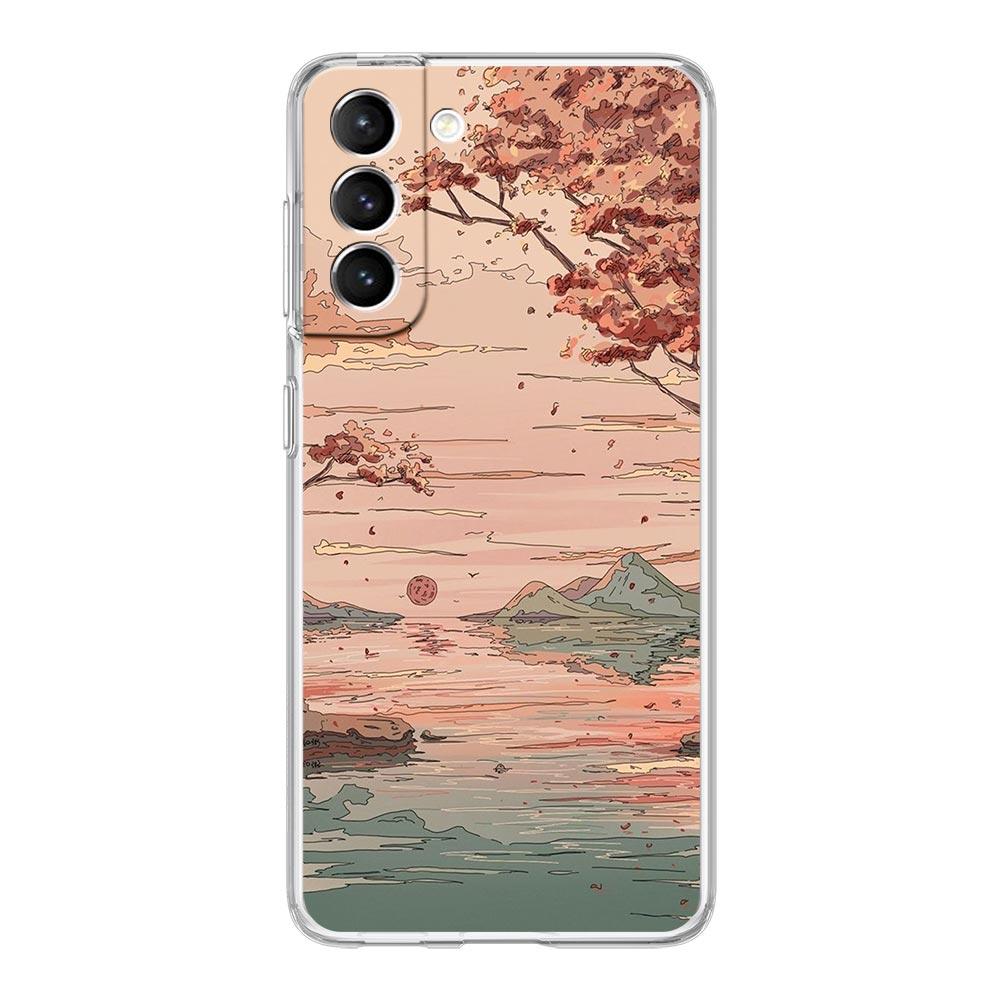 INS Japan Sunset Scenery Clear Phone Case For Samsung Galaxy S23 S22 5G S20 Ultra S21 FE 5G S10E S9 S8 S10 Plus Soft Back Cover