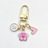 A-Z Letter Charm Enamel Keychain Pink Cherry Blossom Heart Design Key Ring for Graduation Souvenir Gift