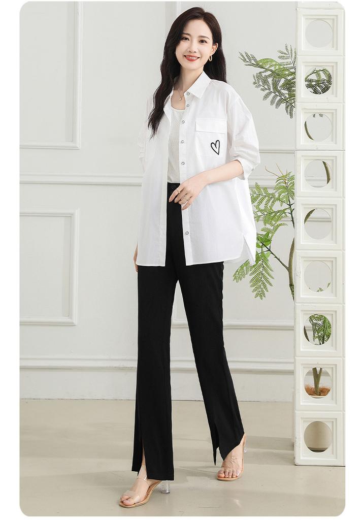 [Shirt] Summer collar solid color thin cardigan temperament versatile mid length shirt for women