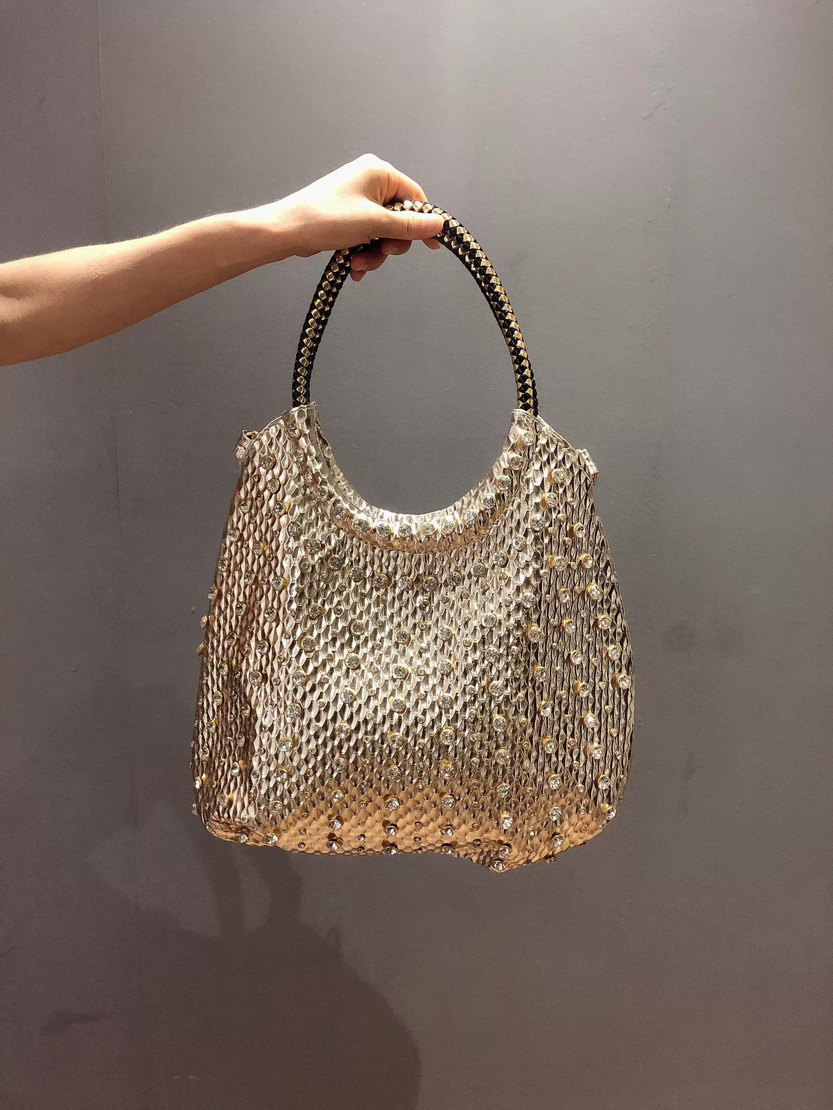 

Новая летняя модная большая сумка с водными бриллиантами, женская сумка через плечо с приливными бриллиантами на одно плечо, универсальная сумка с бриллиантами большой вместимости золотой