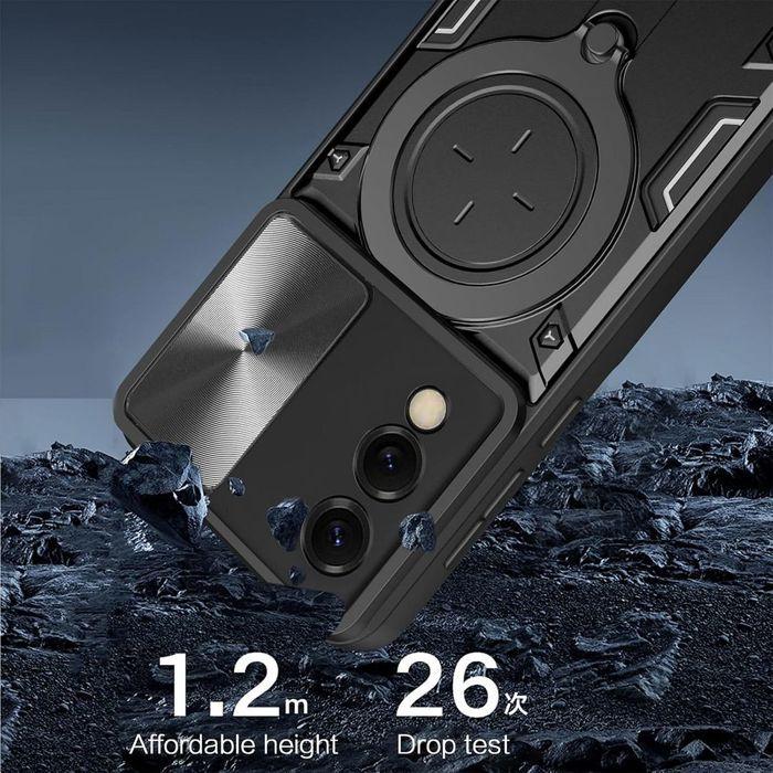 Protective Case - BOOLING - for Samsung Galaxy S25 Edge - Black - Shockproof - Sliding Camera Protection with Stand