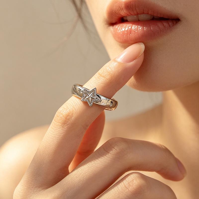 Panjbj   Copper Star Ring For Women Simple Adjustable Exquisite Jewelry Party Birthday Gift Dropshippipng