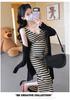 2026 Maternity Summer A-Line Dress: French Striped Spaghetti Strap, Slimming Age-Reducing Style