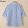 ZANZEA Women Casual Turn Down Collar Loose 3/4 Sleeve Stripe Blouse
