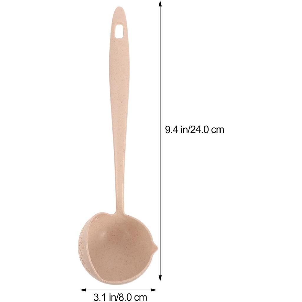 1 Piece 2 in 1 Soup Spoon Wheat Straw Long Handle Soup Spoon Kitchen Straining Ladle Soup Pan Spoon with Filter Strainer YY0774