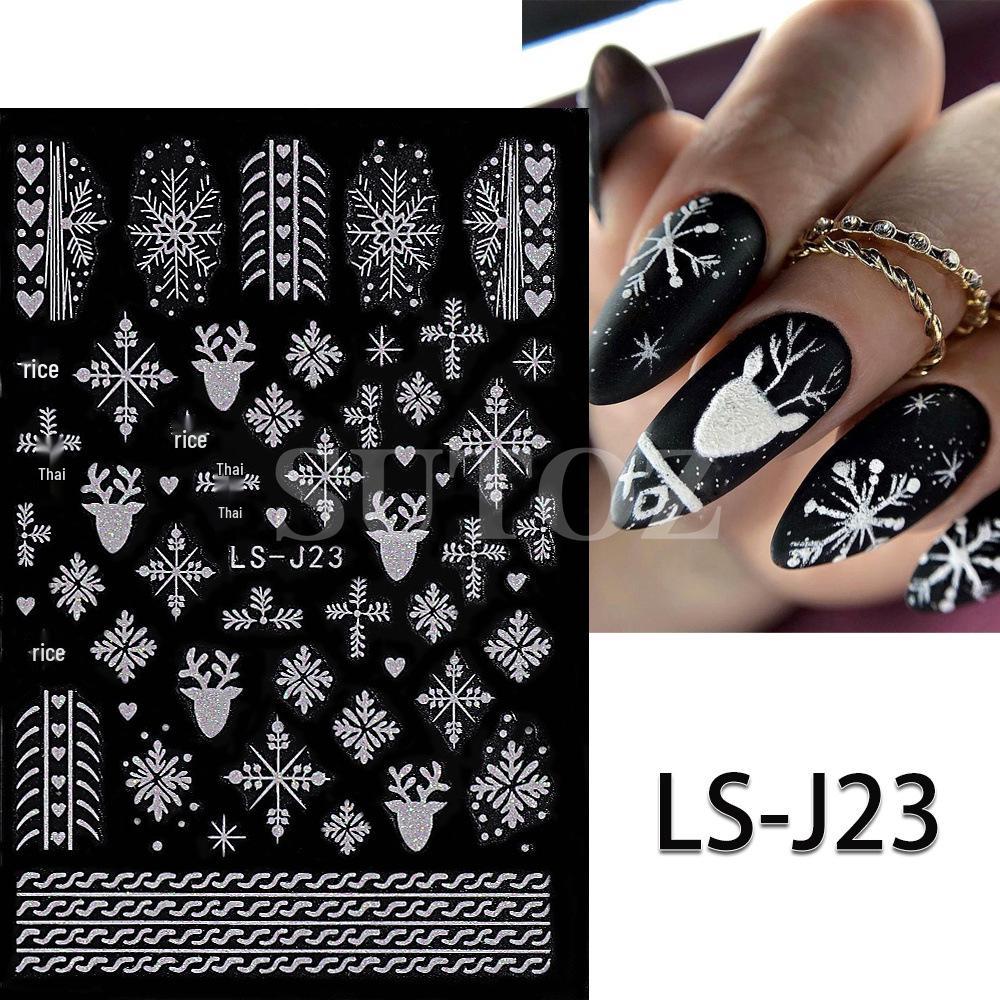 

Winter White Christmas Nail Stickers: Glitter Snowflakes, Hearts, and Reindeer Designs