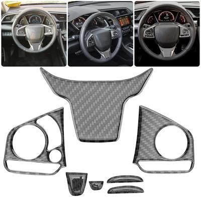 Carbon Fiber Steering Wheel Button Switch Panel Trim Cover Car Decoration Accessories For Honda Civic 10Th Fc/Fk 2016-2019