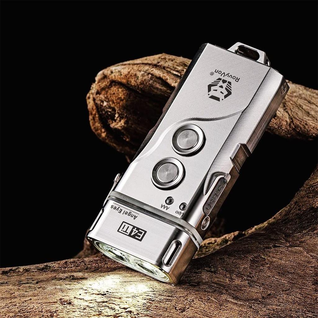 RovyVon E4 Titanium LED USB C 700 AAA Pocket Dual Mini Handheld Size with Lockout Waterproof for Everyday and Emergency Use Flashlight, Rechargeable,