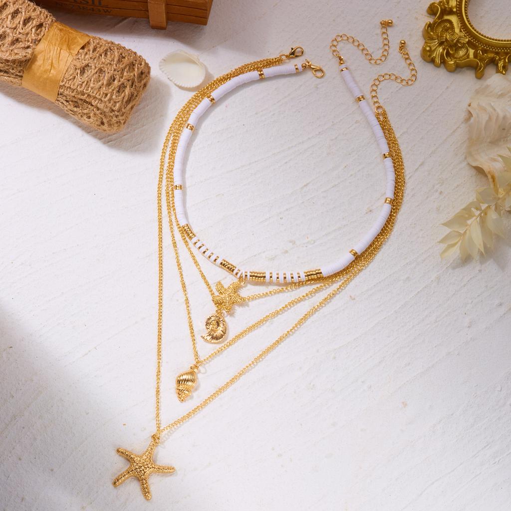 Bohemia Ocean Starfish Pendant Choker Necklace for Women Colorful Stone Imitation Pearl Shell Necklaces Holiday Party Jewelry