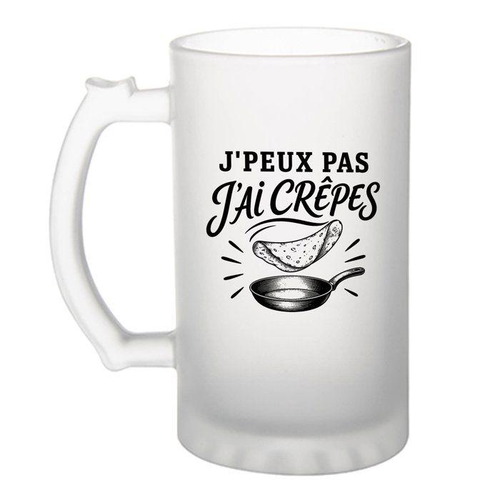 Verre à bière - PLANETEE - J’peux pas j’ai Crêpes (minimaliste) - Givré 470 ml - Verre trempé - Imprimé Bretagne