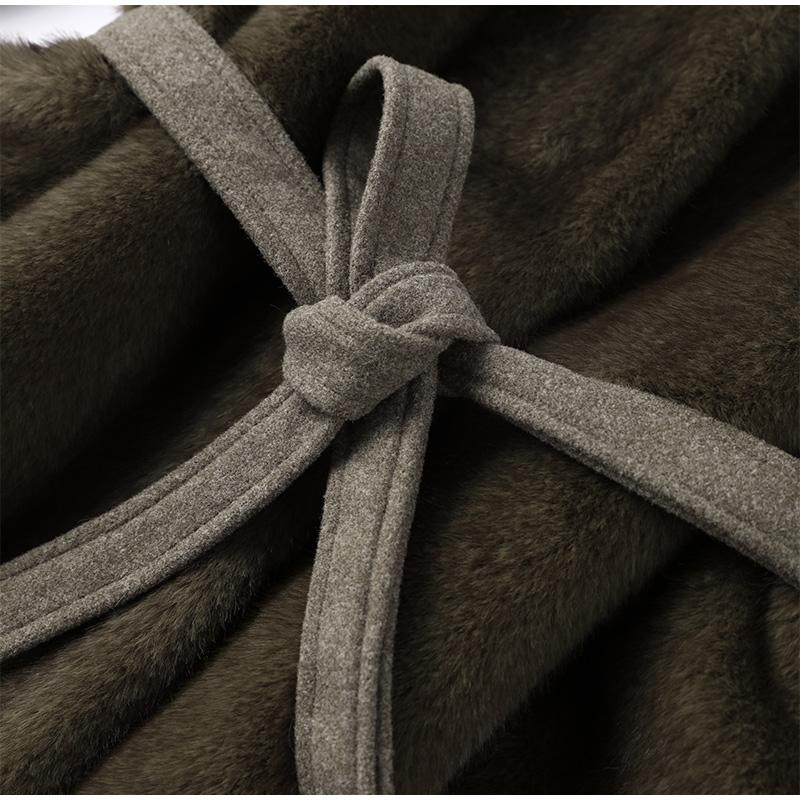 Vintage Faux Fur Patchwork Loose Coats Women V-Neck Lace Up Short Jacket  Autumn Winter Female Casual Oversized Street Outerwear