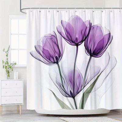 1pc Modern Arts Shower Curtain - Translucent Purple Tulip, 70x70", Polyester, Washable, 12 Hooks