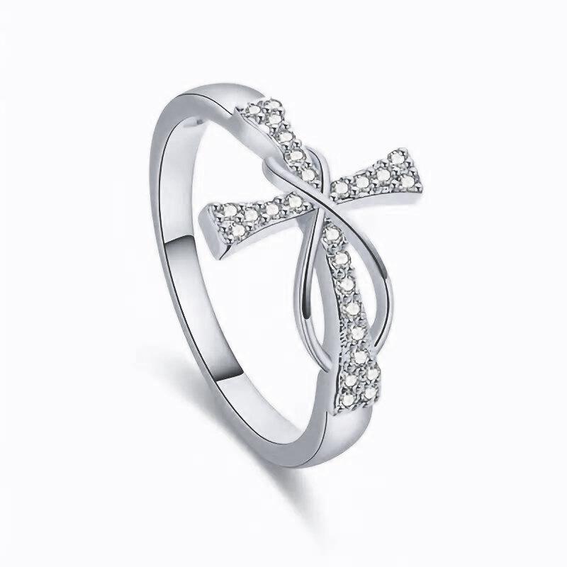 Women's Ring with a Niche Cross Design Inlaid with Zircon, Suitable for the Index Finger, Versatile Plain Band Ring