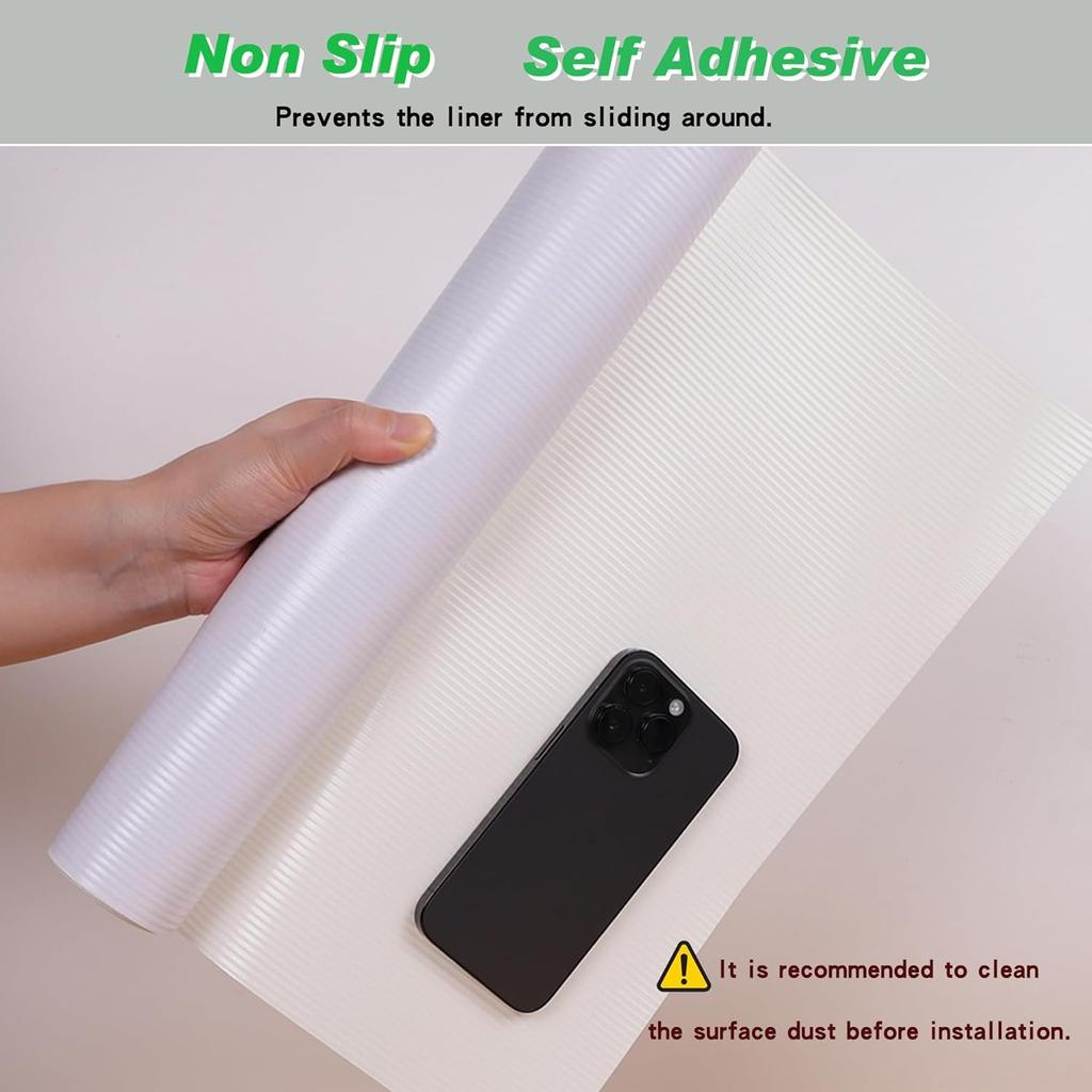 Shelf Liners for Kitchen Cabinets Adhesive - Waterproof Contact Paper Peel and Stick - Non Slip Drawer Liners Self Adhesive - Removable Cabinet Liner