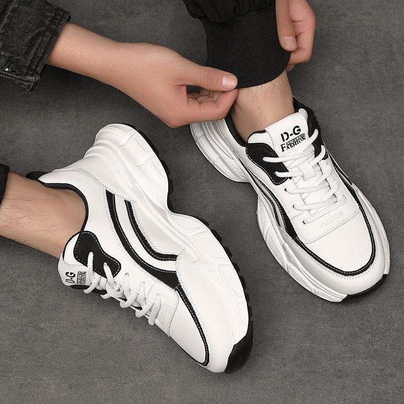 Fashion Autumn Winter Cowhide Platform Men's Sneakers Fashion Soft-soled Casual Men Running Shoes Designer White Male Sports Shoes
