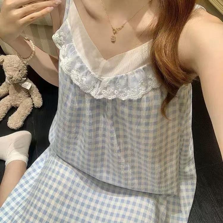 [With chest pad] Pure desire girl nightdress with chest pad summer women's pajamas, new models can be worn outside casual loungewear