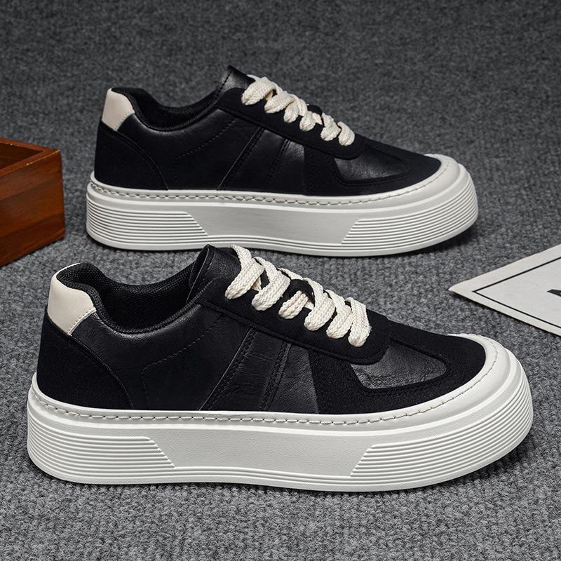 Men Leather German Trainers, Platform Height Increasing Chunky Sole Casual Skate Board Shoes
