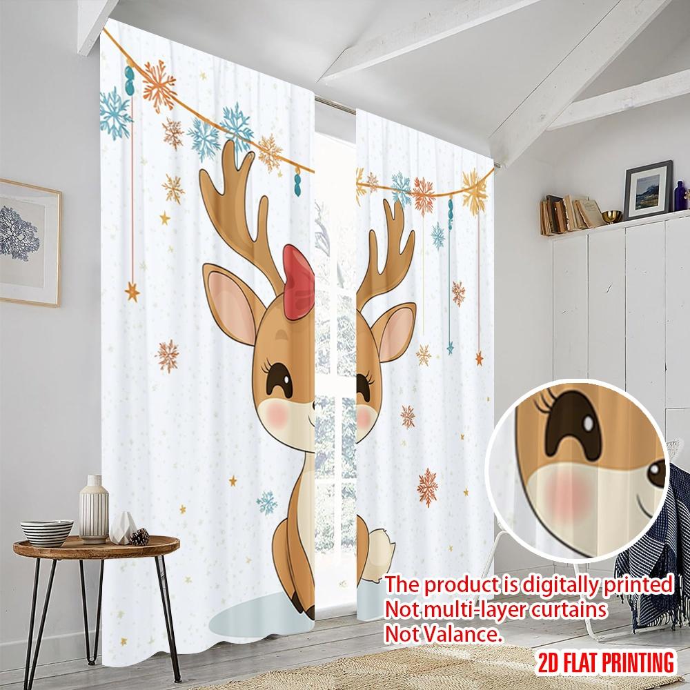 2pcs,2D Plane Printing Curtain Popular Cute Deer Winter Versatile Durable Polyester (without Rod) Decorations Outdoor Perfect