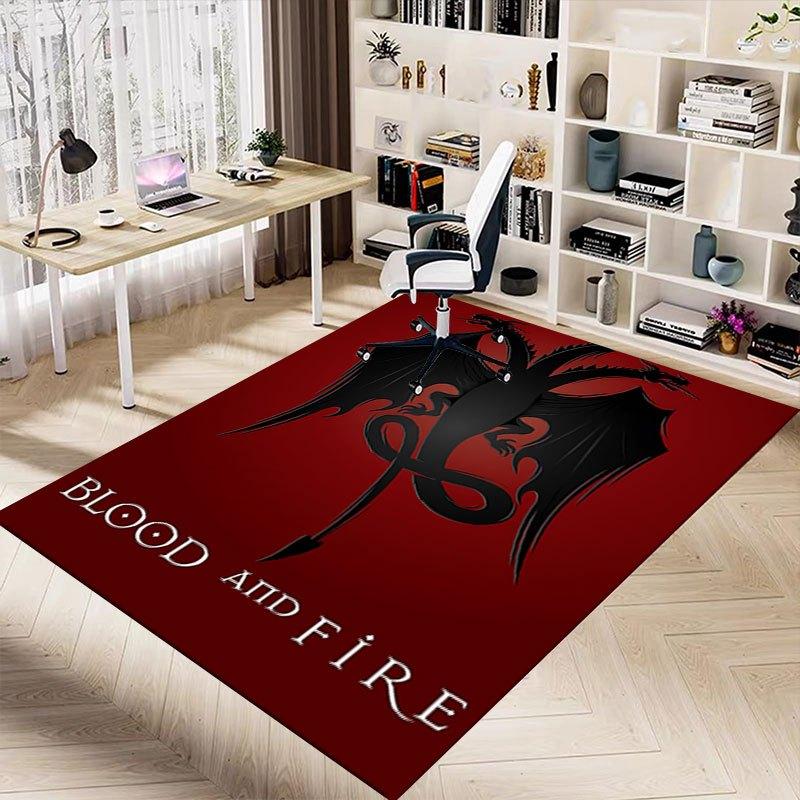 1pc Fire and Blood Office Carpet Chair Mats, Home Decor Mat Fantasy Theme Mat Durable Mat, Dragon Decor,Suitable for Fantasy Theme Lovers