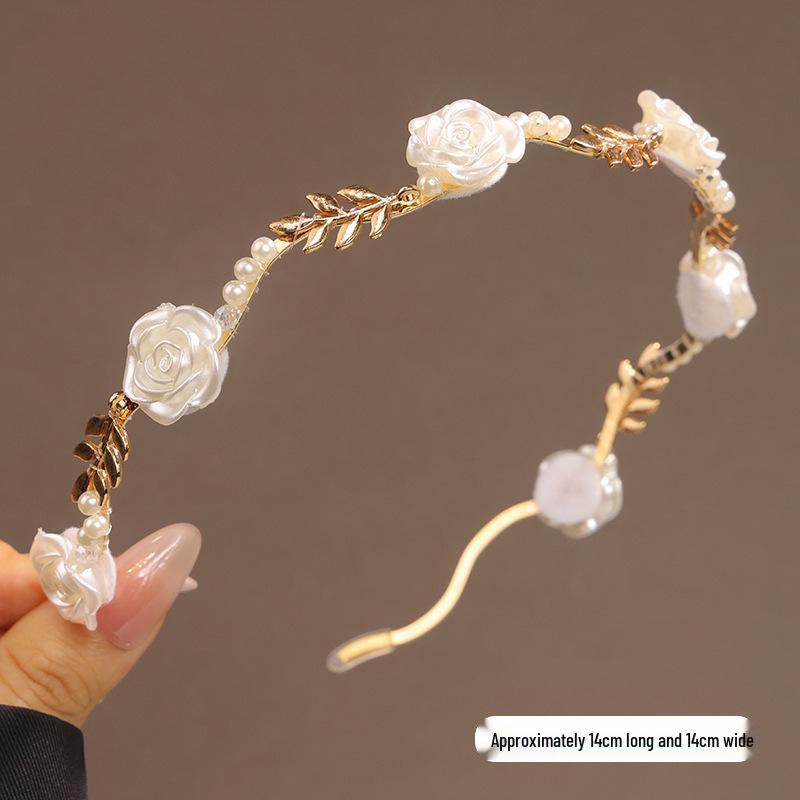 Rose Pearl Headband: French Retro High-End Hair Accessory with Wheat Ear Design