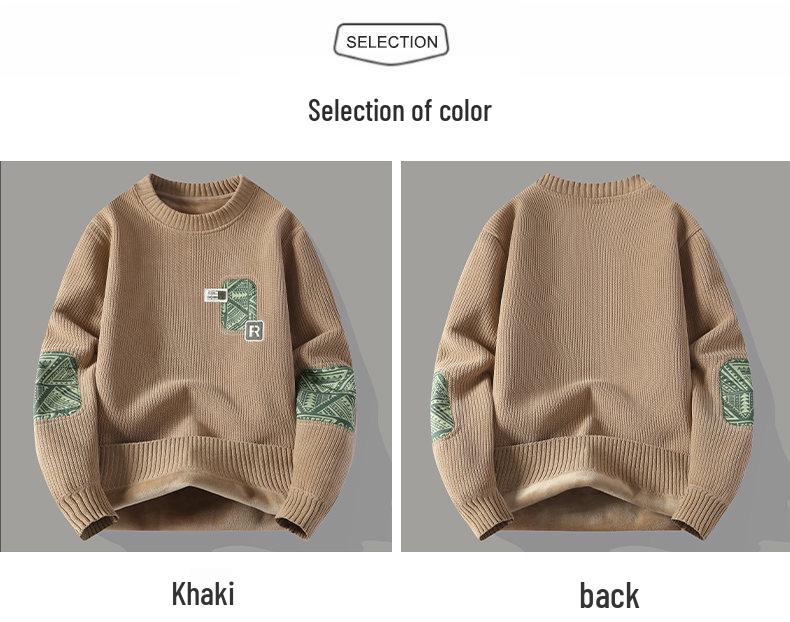 TBW9801 Velvet Warm Youthful Men's Round Neck Casual Hoodie