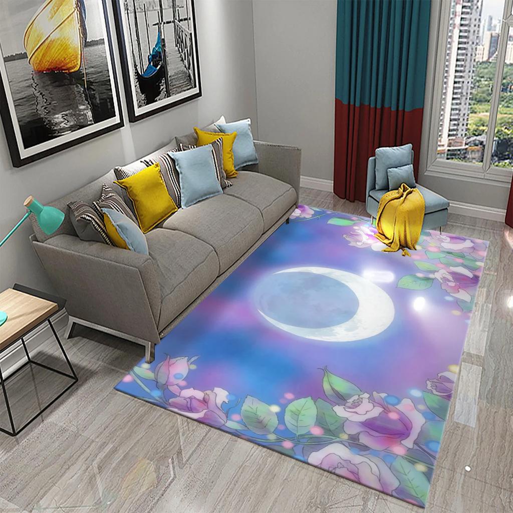 Tappeto Luna 3D Tappetino Vista Fiori per Cucina Bagno Toilet Tappeto Antiscivolo Tappeto Pavimento Soggiorno Divano Tappeto Decorazione Camera da Letto Casa
