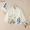 ZANZEA Women Summer Round Neck Long Sleeve Loose Floral Blouse