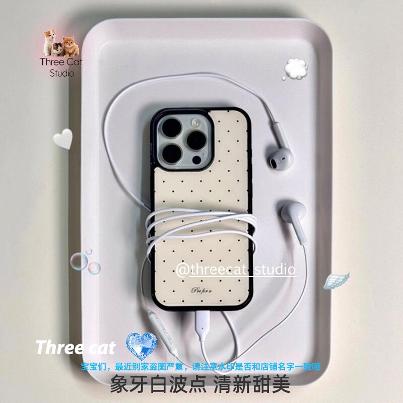 Han ins sweet girl ivory white ancient polka dot blogger mobile phone case Apple 17promax new case