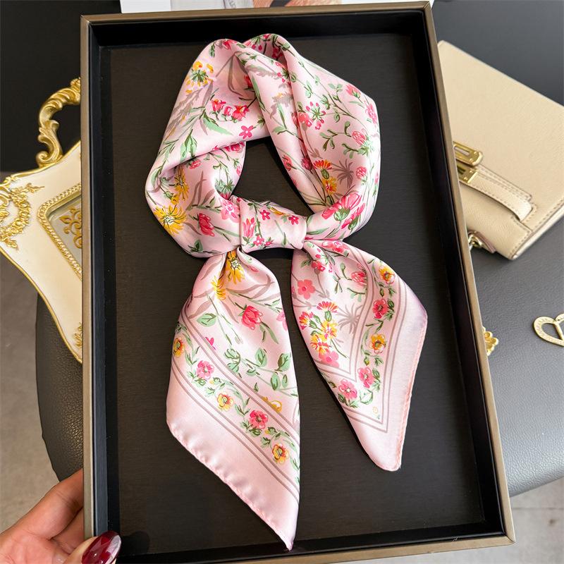 2026 New Floral Printed Square Scarf Women's Spring and Summer Polyester Fiber Scarf Fashion Bag Ribbon Hair Bands Bandana