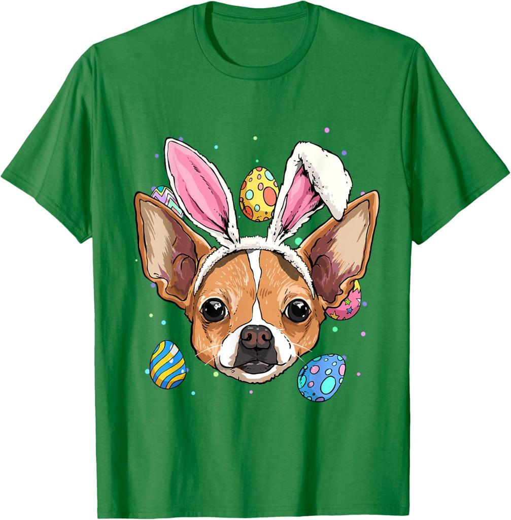 Osterhase Chihuahua Hund Grafik T-Shirt Lässiges Baumwoll Print Kurzarm T-Shirt für Herren